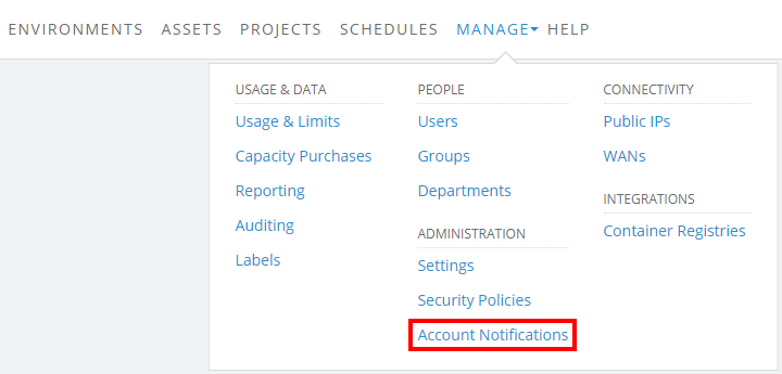 Manage > Notifications