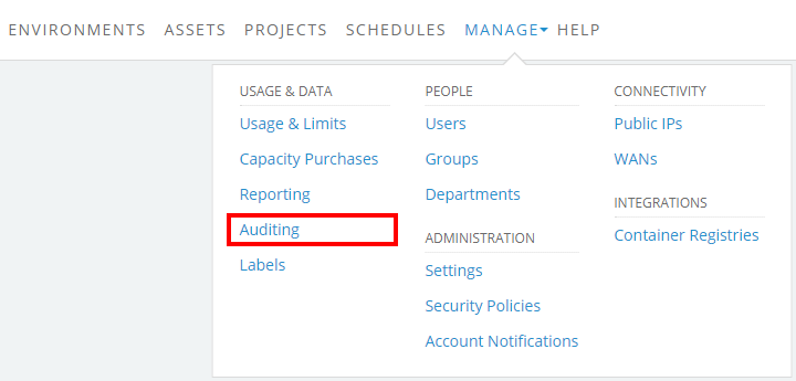 Manage > Auditing