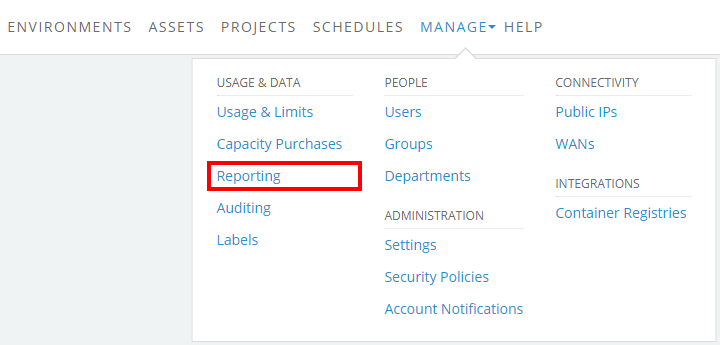 Manage > Reporting