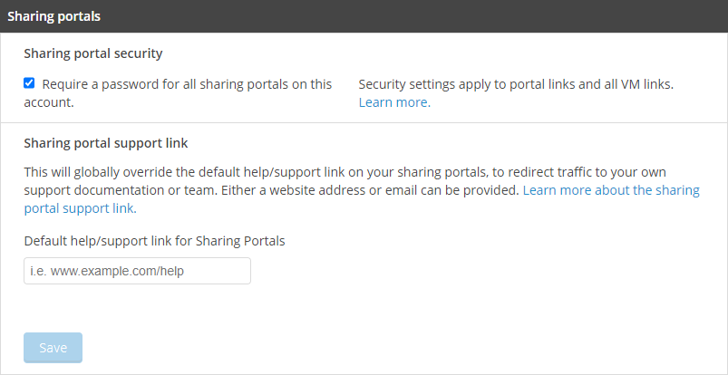 sharing portal settings