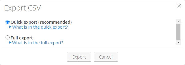 User Report Export Options