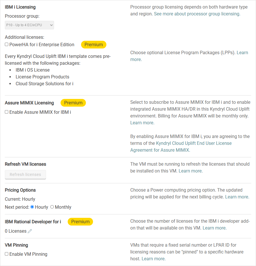 IBM i Licenses tab