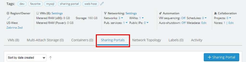 sharing portals tab