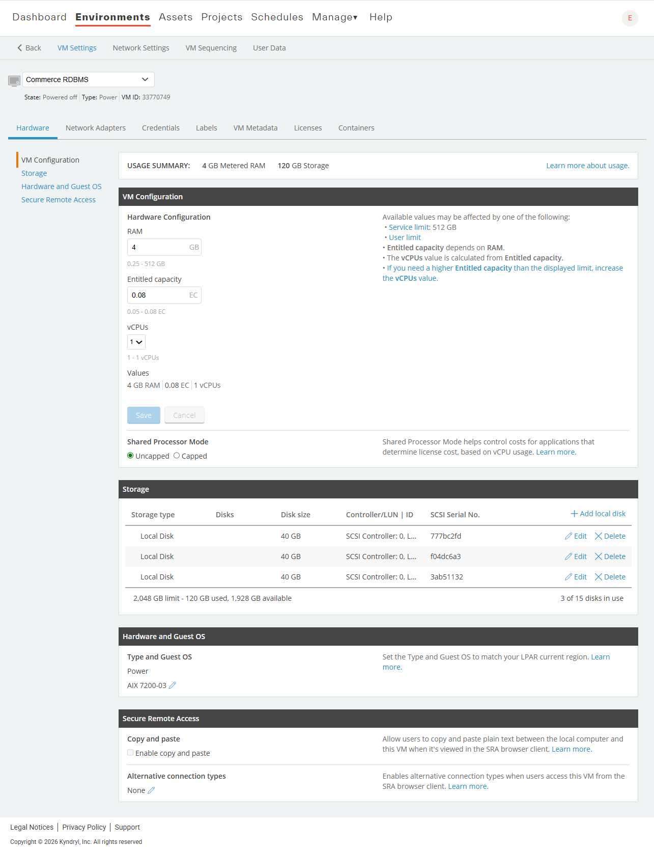 VM Hardware Settings