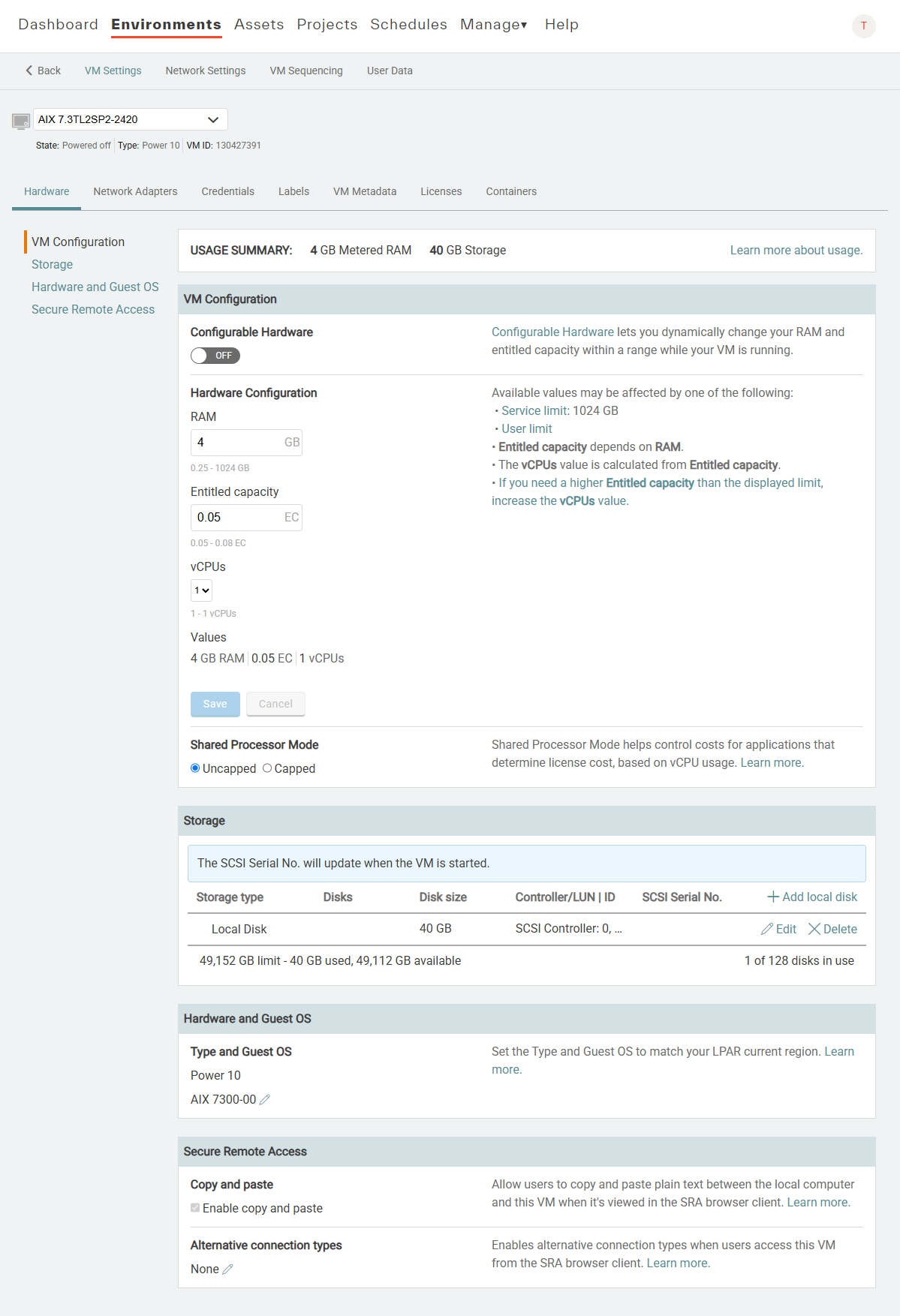 VM Hardware Settings