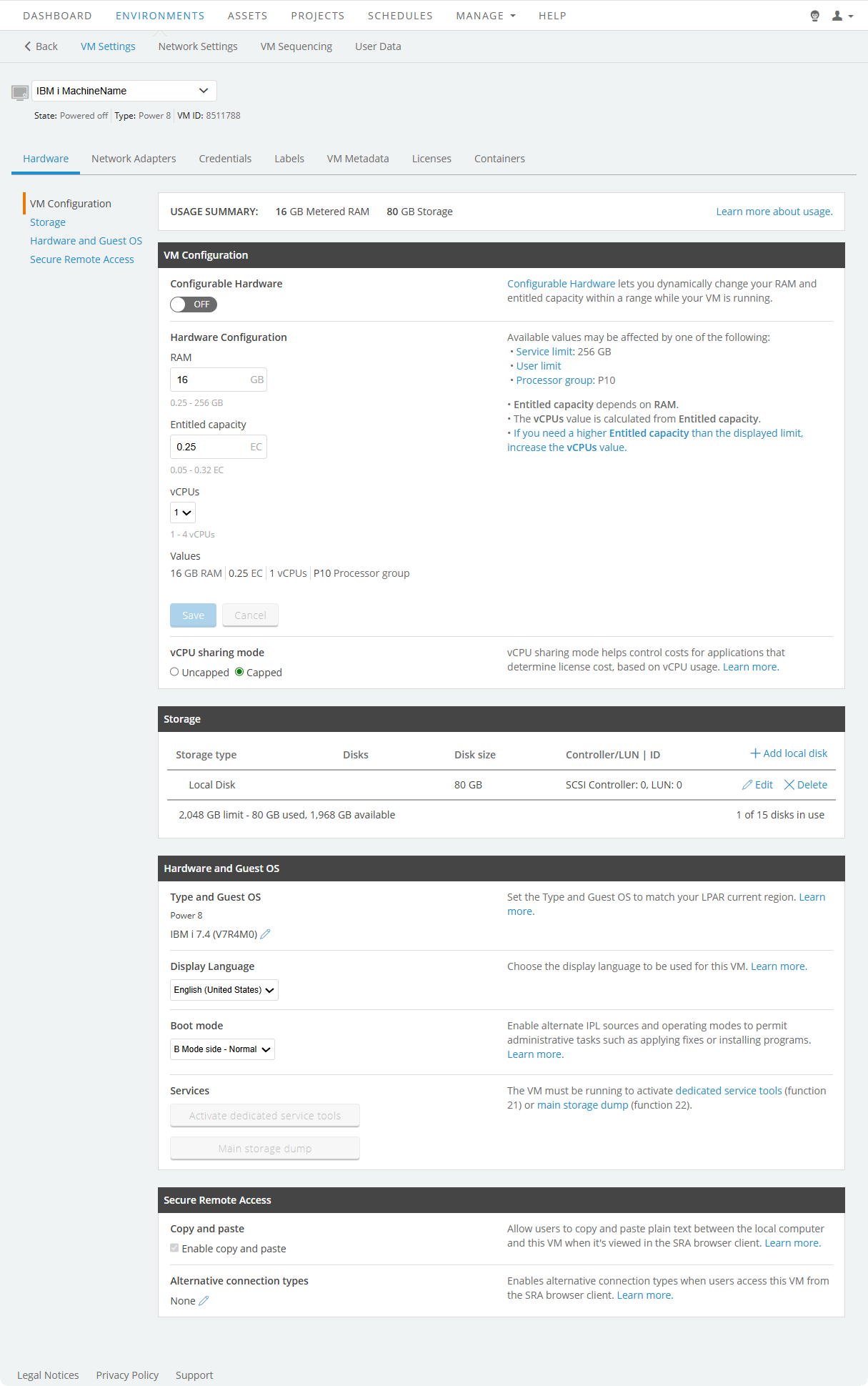 VM Hardware Settings