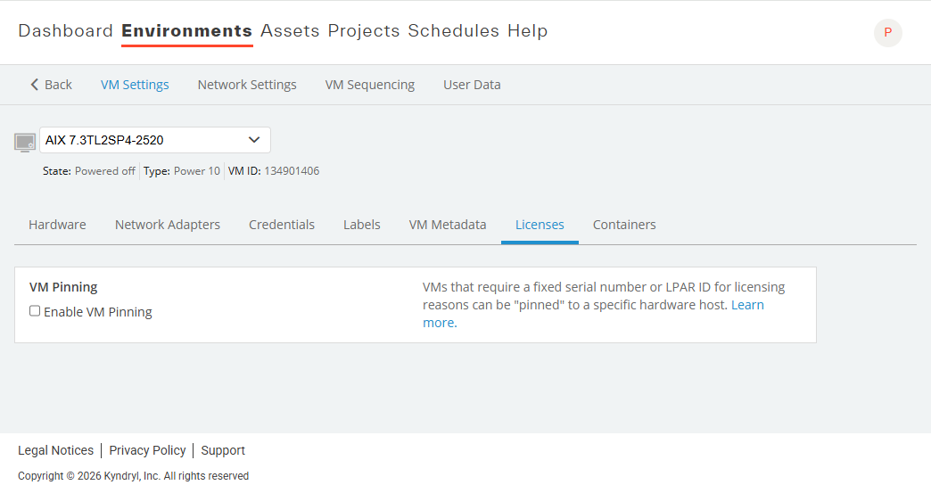 AIX and Linux on Power Licenses tab