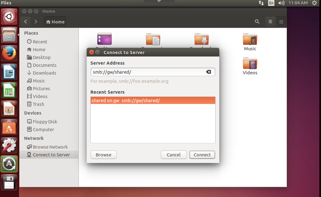 Shared drive connection on an Ubuntu VM